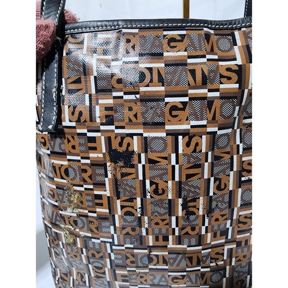 Authentic Salvatore Ferragamo Coated Canvas Shoulder Bag Brown - Picture 12 of 16